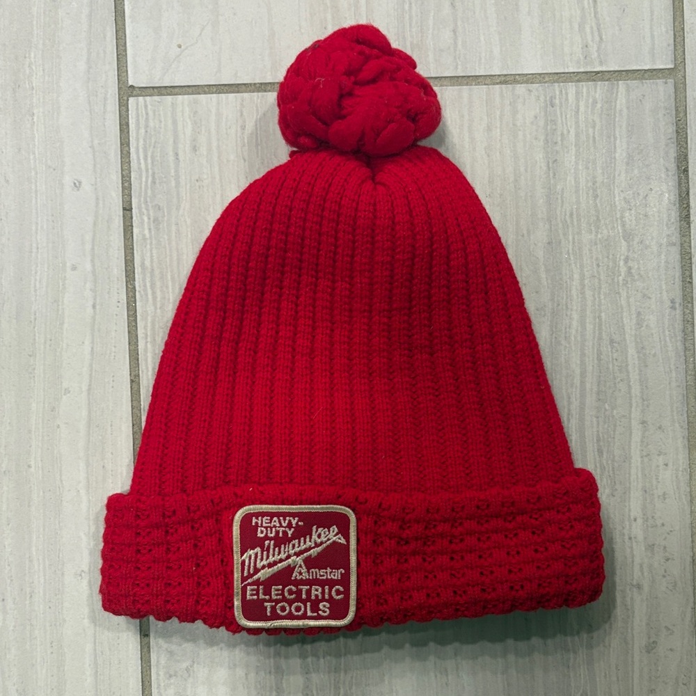 Vintage Red Milwaukee Beanie with Pom